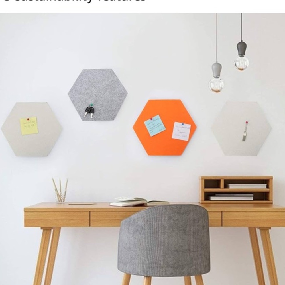 NWT felt hexagonal modular configurable bulletin board Orange ivory gray - Picture 9 of 12